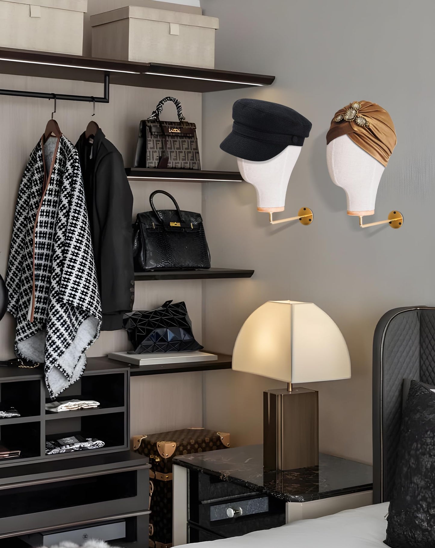 CHADWICK Mannequin Head Wall Mount, Hanging Wig Stand for Wigs, Hats, Lash Mannequin Head, Hat Display Stand, Wig Holder for Multiple Wigs, Wig Storage Hanger, Cowboy Hat Rack (Unpinnable)