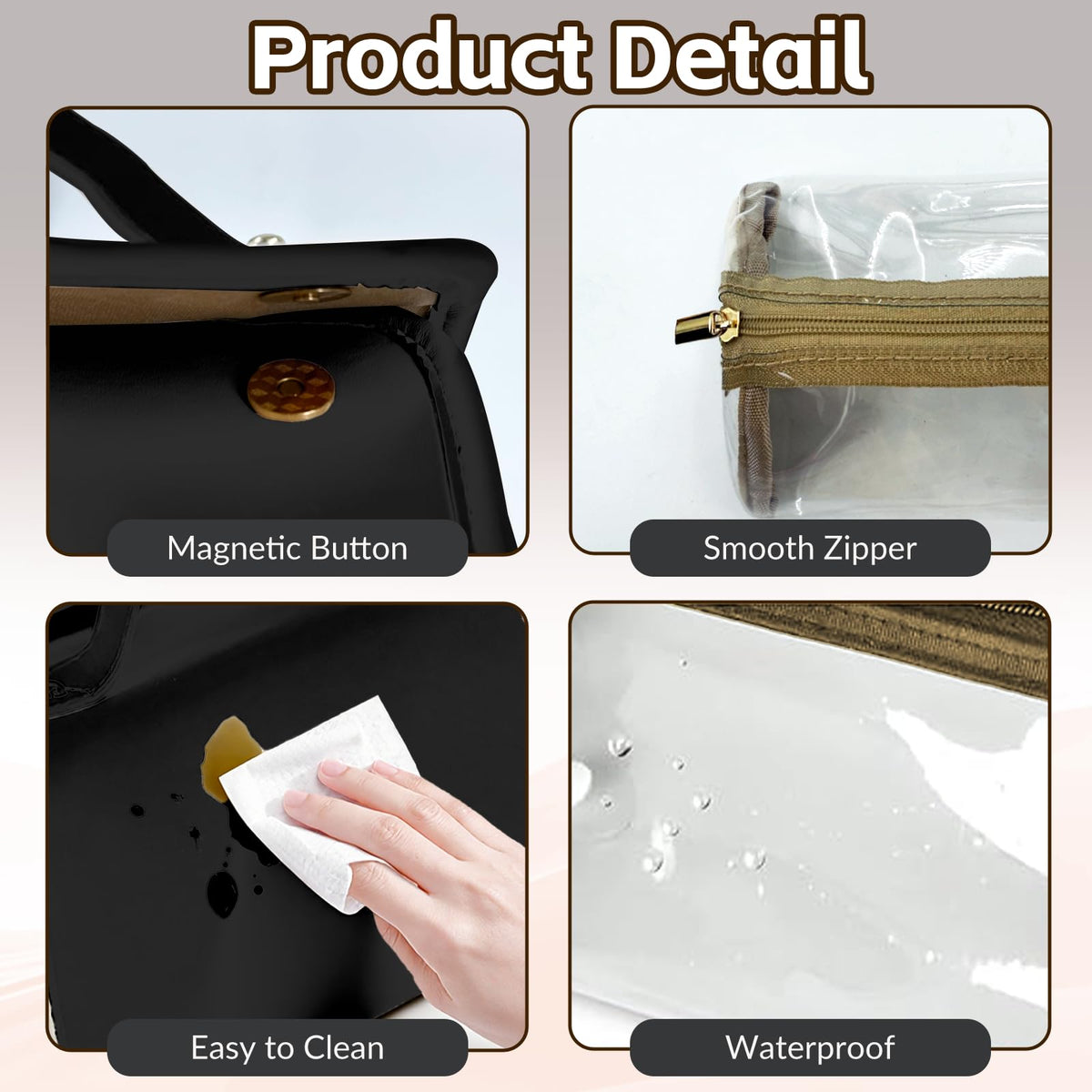 YDR Travel Makeup Bag for Women, 4-in-1 Roll Up Toiletry Bag with 4 Detachable Clear Pouches, PU Leather Makeup Organizer Case with Top Handle for Brushes, Skincare, Cosmetics and Travel
