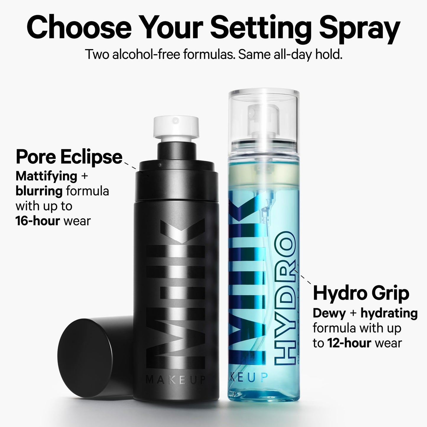 Milk Makeup Hydro Grip Set + Refresh Spray with Hyaluronic Acid – Sets Makeup + Hydrates Skin for Up to 12 Hours – Long-Lasting, Alcohol-Free Facial Mist for Dewy, Radiant Skin – 3.38 oz