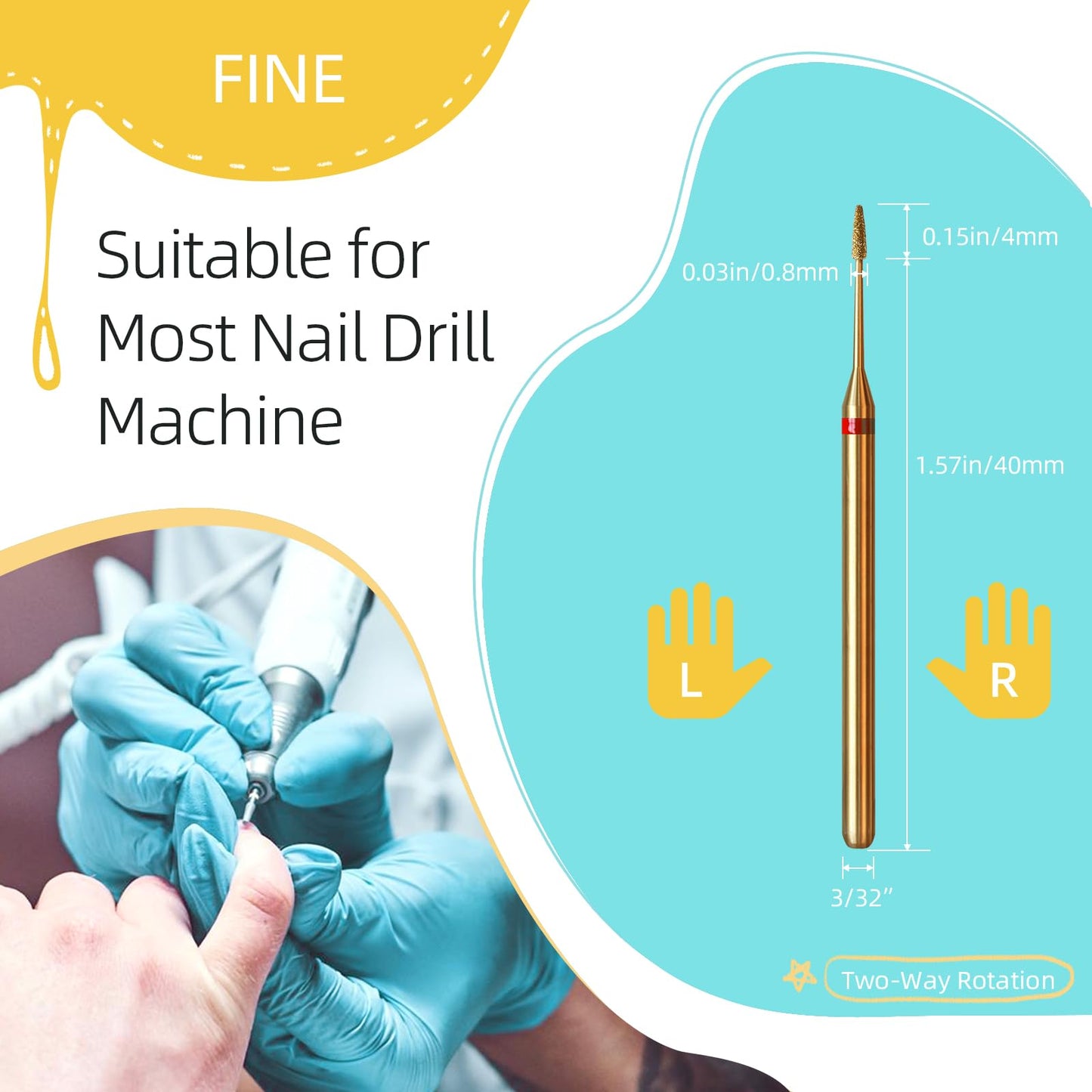 HYTOOS 1mm Mini Cone Cuticle Clean Nail Drill Bit, 5Pcs/Set Titanium Russian Diamond Nail Bits Professional Safety Under Nail Cleaner for Cuticle Dead Skin, Electric Nails Accessories, Fine