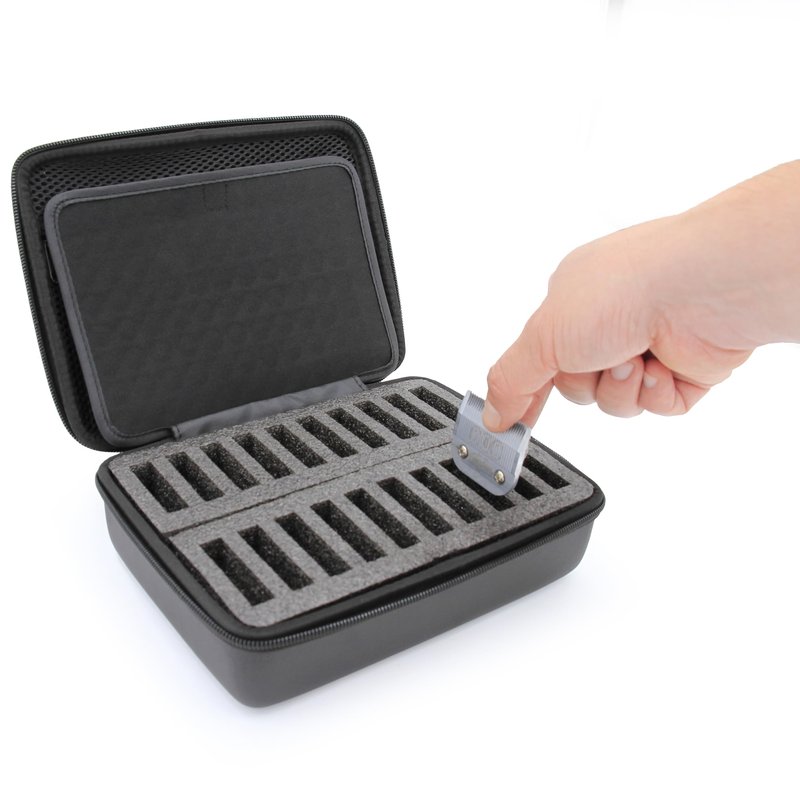 CASEMATIX Hair Clipper Blade Storage Case Fits 20 Clipper Blades & Guards – Compatible with Wahl, Andis, Oster, BaBylissPRO Detachable Metal Guards – Barber Travel Organizer Holder Case