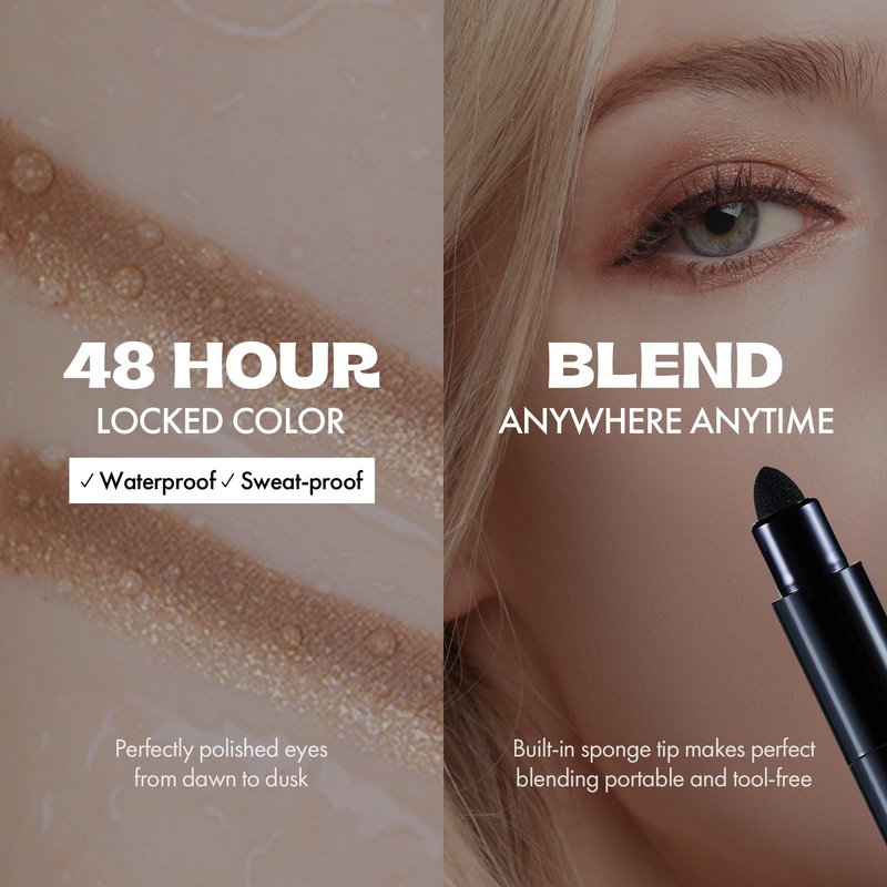 ELROEL Blanc Double Shadow Stick - 48HR Long Lasting Dual-Tone Eye Shadow Pencil - Combines Glitter w/Soft Matte or Shimmer - Waterproof & Smudge-Proof Eyeshadow Makeup 0.05 oz (#01 Gold-Espresso)