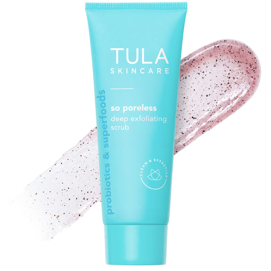 TULA Skin Care So Poreless Exfoliating Blackhead Scrub - Powerful and Gentle Exfoliation, Refreshing and Smoothing, Contains prebiotic Extracts, Volcanic Sand, Pink Salt, and Witch Hazel, 2.89 oz.