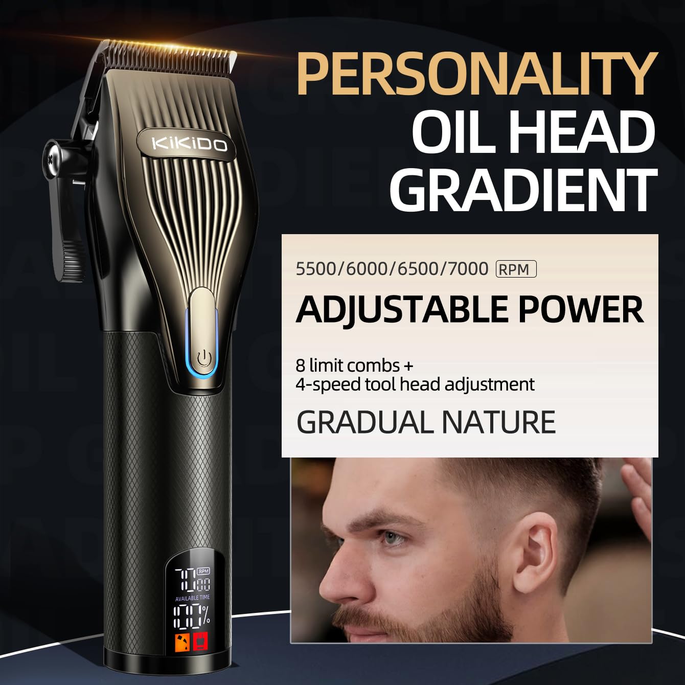 KIKIDO Hair Clippers for Men + T-Blade Trimmer Kit, Rechargeable Barber Trimmer with LCD Display & Guide Combs for Hair Cutting, Cordless Hair Clipper, Professional Clippers Set for Home Use