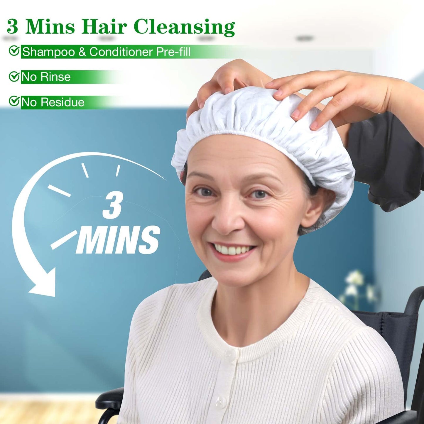 Shampoo Caps No Rinse, 12 Pack Waterless Shampoo Caps for Bedridden Patients and Elderly, Rinse Free Hair Washing Shower Caps for Post Surgery, Hospital, Camping
