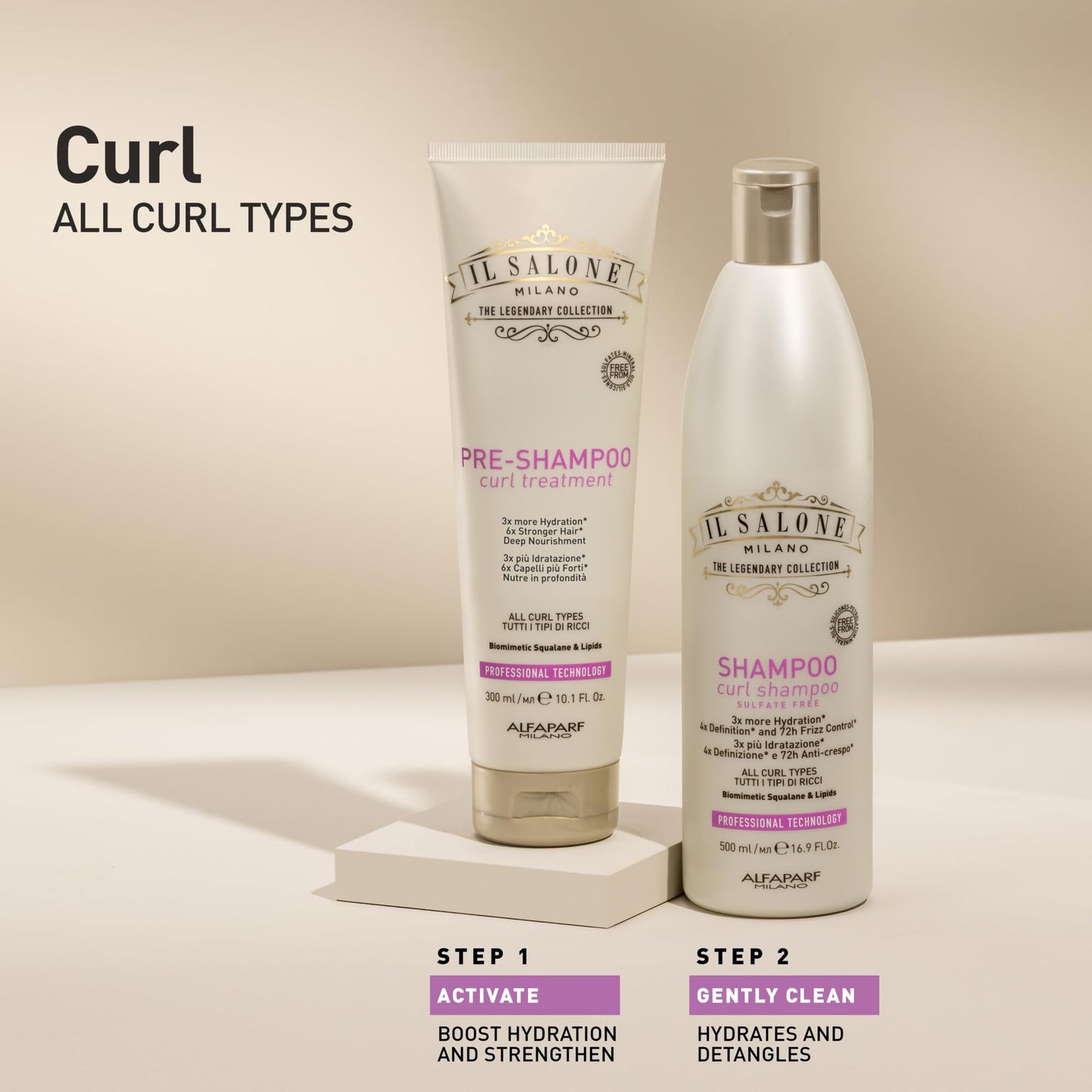 Il Salone Milano Professional Curl Hydration Shampoo - Moisturizes, Defines, Controls Frizz - Sulfate Free Shampoo for All Curl Types - Repairs and Protects - (16.9 fl oz / 500ml)