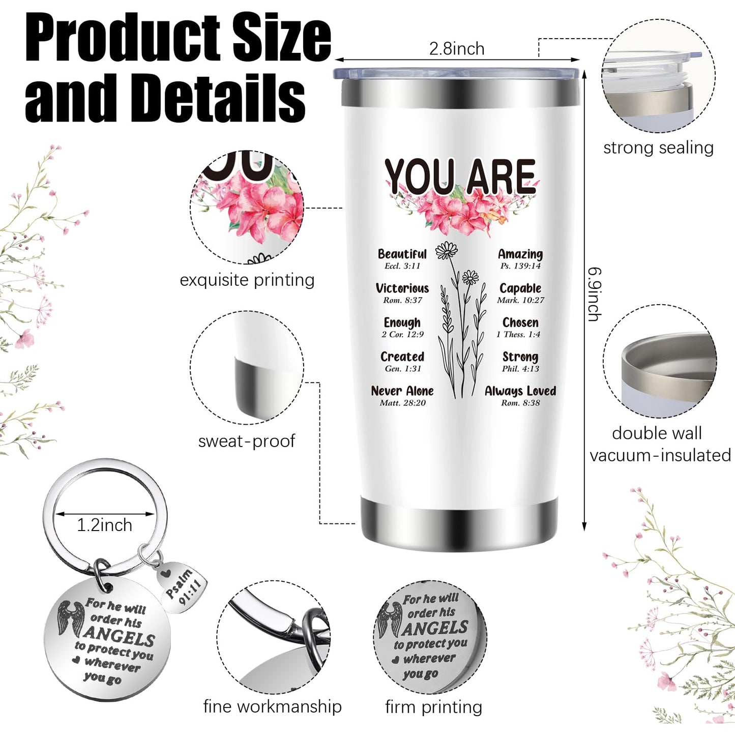 Aliceset 4 Pcs Christian Inspirational Gifts Set for Women Include Tote Bag Makeup Bag 20 oz Stainless Steel Tumbler Keychain(Sunflower)