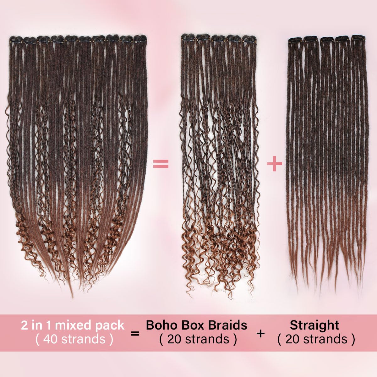 24 Inch Clip in Dreadlock Hair Extensions 10Clips 40 Strands Mixed Synthetic Dreads Extensions for Women,Handmade Soft Straight Boho Wavy Dreads,1B/30