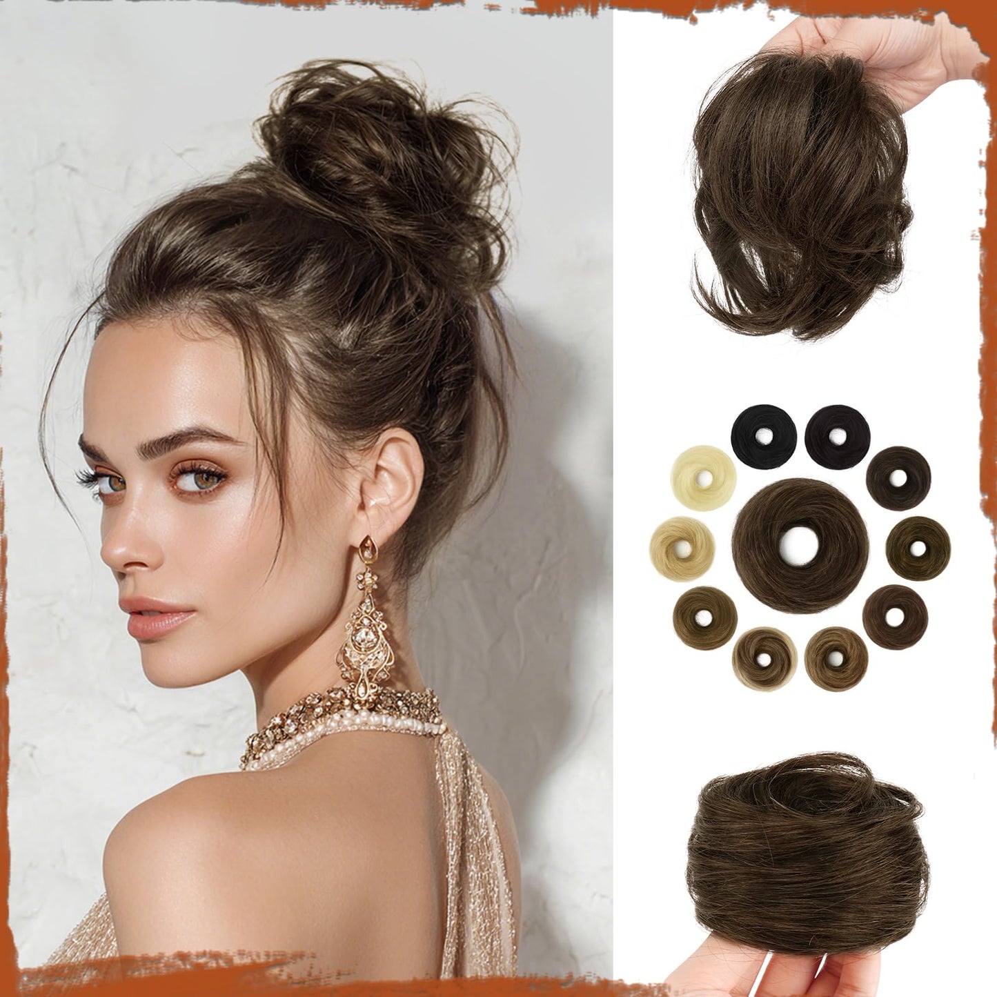 SOFEIYAN Human Hair Bun 100% Real Human Hair 16g Messy Bun Natural Tousled Stretchy Fluffy Donut Updo Elegant Chignon with Elastic Rubber Band Fake Bun Hair Piece for Women - Dark Brown