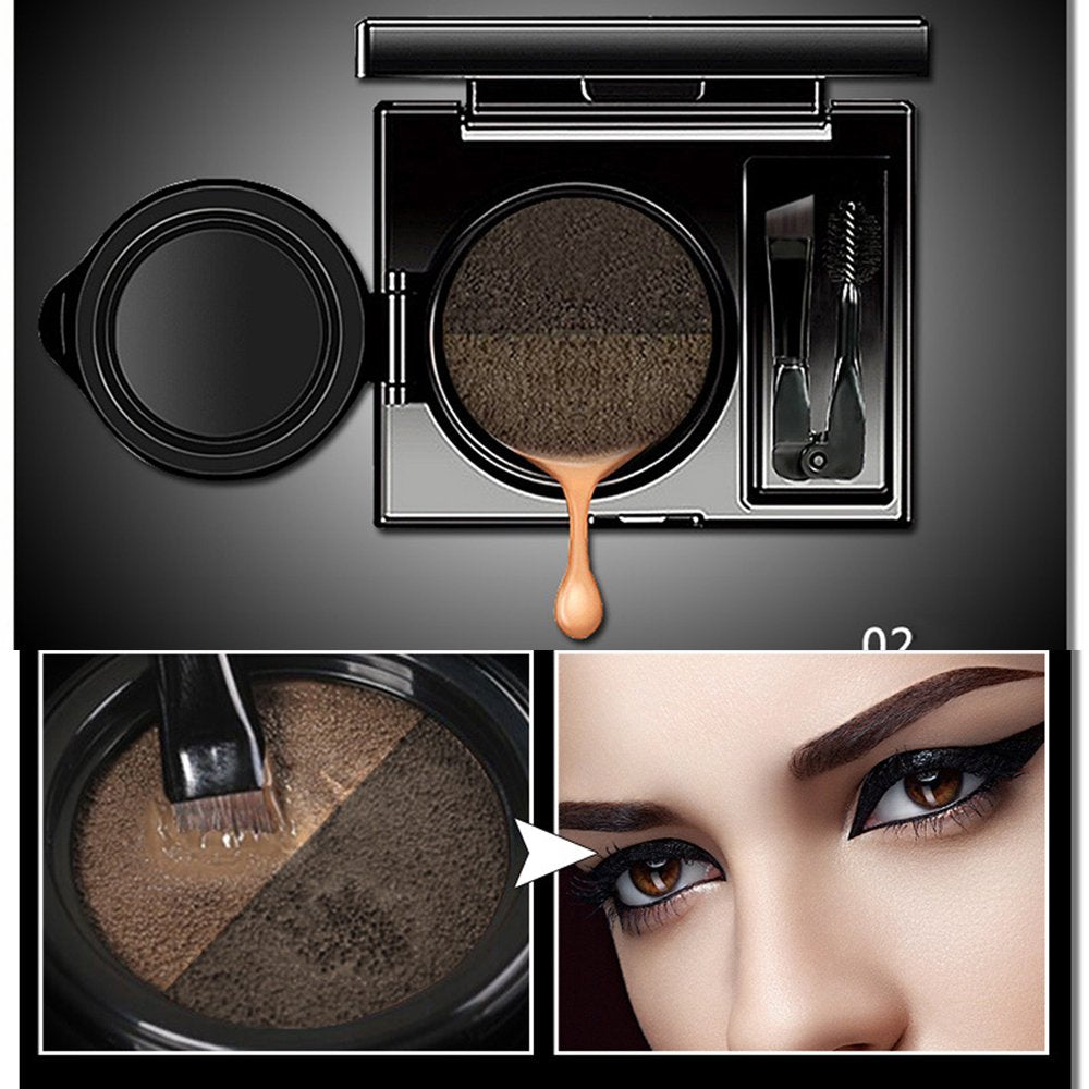 Waterproof Air Cushion Eyebrow Cream Powder Makeup - Duo Brushes | Dark Brow Set