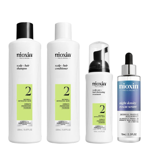 Nioxin System Kit 2, Cleanse, Condition, & Treat the Scalp for Thicker & Stronger Hair, 3 Month Supply + Night Density Rescue, Overnight Leave-in Antioxidant Serum for Hair Density and Thickness