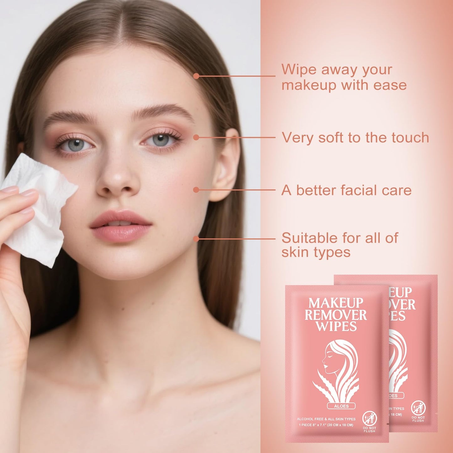 Makeup Remover Wipes Individually Wrapped Facial Cleansing Towelettes Bulk, Disposable Cleanser Makeup Removal Cloths Pad for Oil Dirt Skin Care Removing Mascara Lipstick Travel Hotel Aloes (200 Pack)