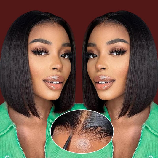 GUDOZO Bob Wig Human Hair Glueless Wigs Human Hair Pre Plucked Pre Cut 4x4 HD Lace Front Glueless Wigs Human Hair 180% Density Short Straight Bob Wigs for Black Women 12 inch