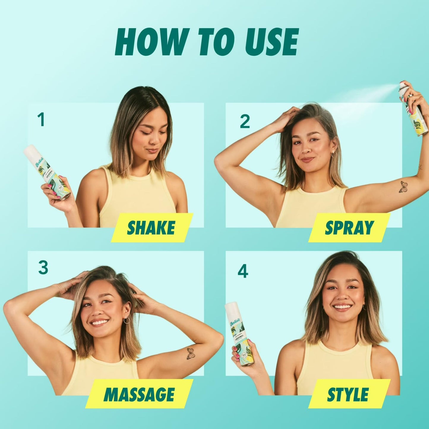 Batiste Dry Shampoo, Original Fragrance, Refresh Hair and Absorb Oil Between Washes, Waterless Shampoo for Added Hair Texture and Body, 3.81 OZ Dry Shampoo Bottle, 3 Pack