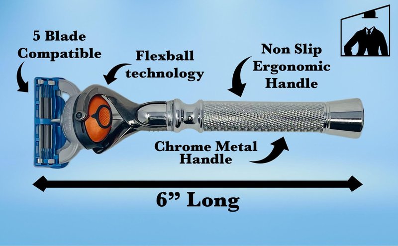 Flex Ball Handle Shaving Razor – All Chrome Long Handle Razor with Flex Pivot Technology & Diamond Knurled Grip for Men’s Precision Shaving