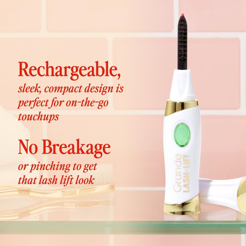 Grande Cosmetics LASH-LIFT Heated Lash Curler - Rechargeable, Travel-Friendly, with 2 Heat Settings - White