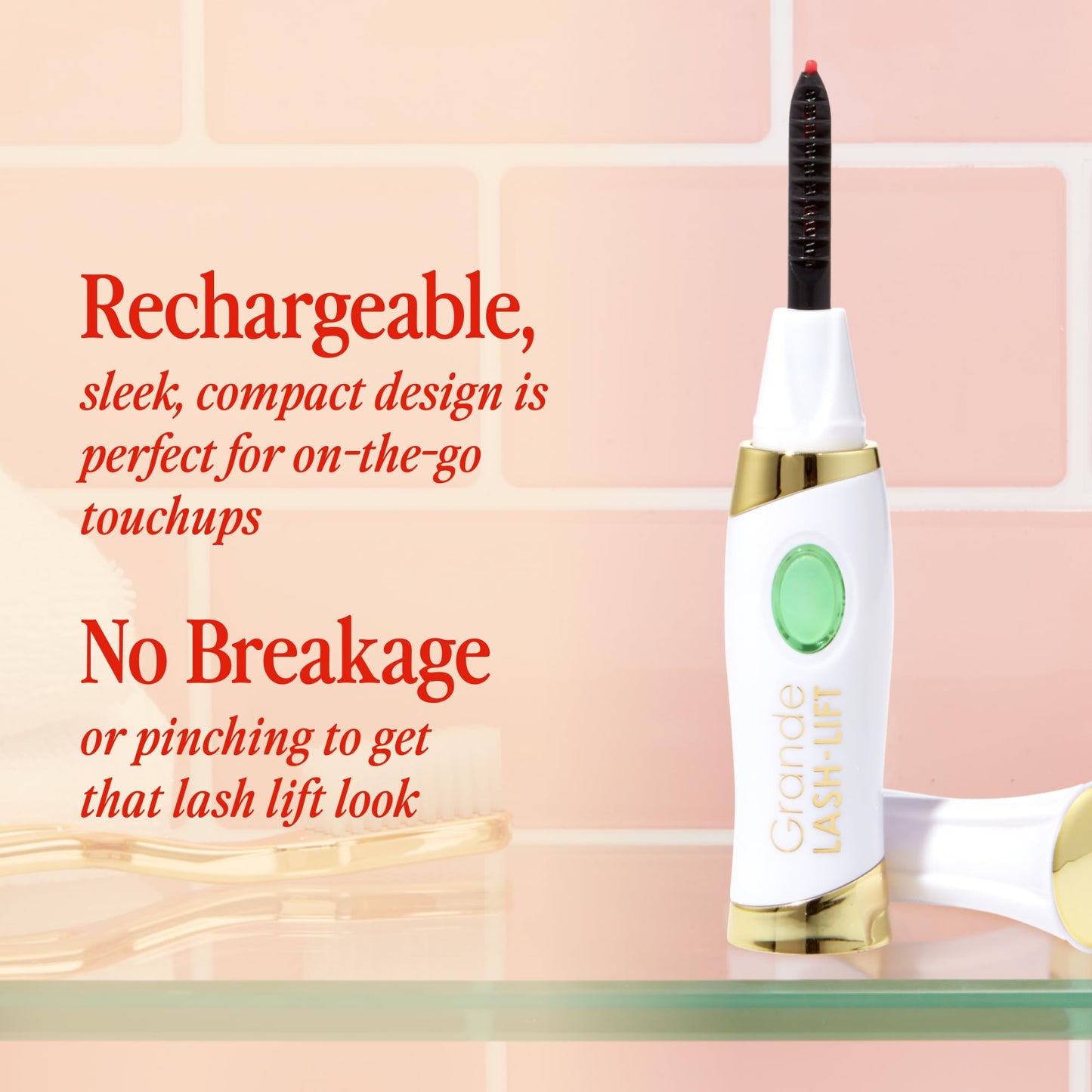 Grande Cosmetics LASH-LIFT Heated Lash Curler - Rechargeable, Travel-Friendly, with 2 Heat Settings - White