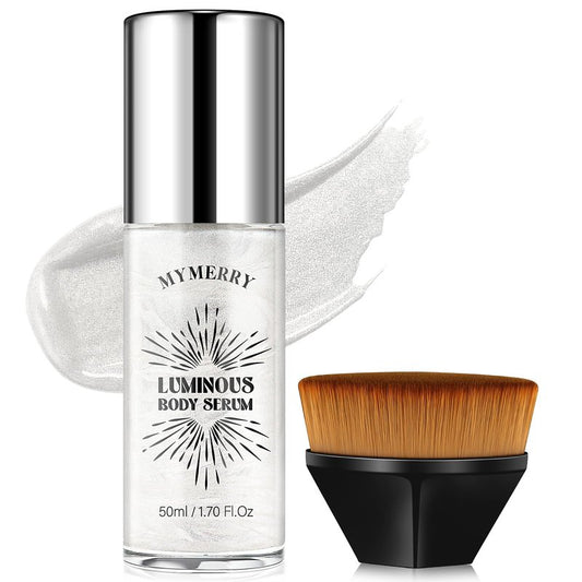 MYMERRY Body Shimmer Oil, 50ml Sunscreen Liquid Highlighter Bronzer Body Glitter Oil Long Lasting Moisturizing Makeup Lotion Illuminate Serum Glow Shimmer Skin 1.7 Fl Oz（Shining White #03）
