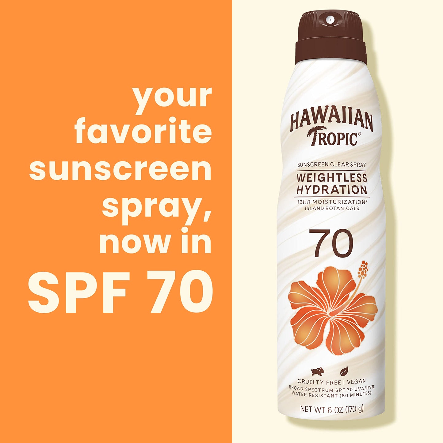 Hawaiian Tropic Sunscreen Spray SPF 70 | Weightless Hydration | Clear Spray | Oxybenzone Free | 6oz
