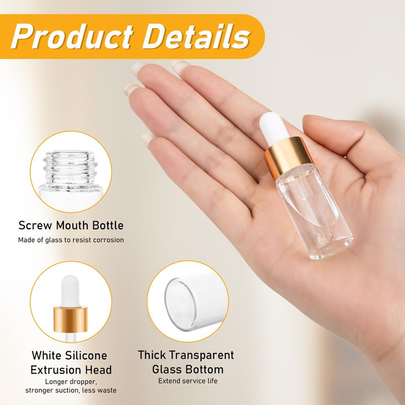 COTOM 100 Pack Mini Dropper Bottle for Cuticle Oil, 10ml Small Sample Essential Oil Dropper Bottles for Travel, Clear Empty Vails for Cosmetic Perfume