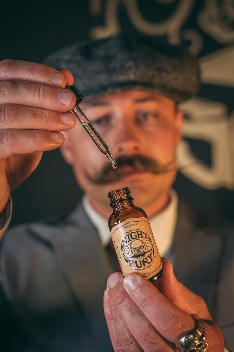 Bone Crusher Mustache Wax Set - Extra Strong Firm Hold | Night Fury Wax Remover Oil & Comb Included