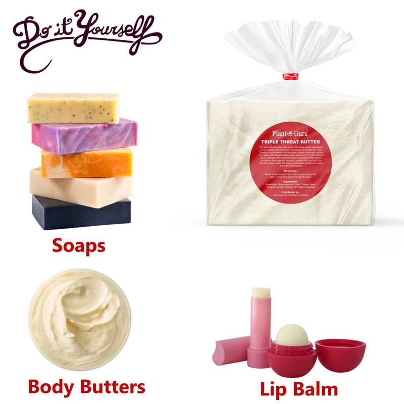Plant Guru Triple Threat Body Butter 3 lbs. Bulk - Blend of Shea, Mango & Coconut Oil - 100% Pure Natural Raw Unrefined Moisturizer For Dry Skin, Face And Hair. Great For Lip Balm and Soap Making
