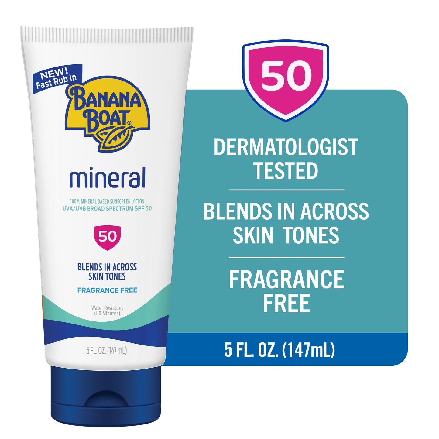 Banana Boat Mineral Sunscreen SPF 50 Lotion, 5Fl Oz | Zinc Oxide Sunscreen Lotion, Beach Essentials, SPF 50 Sunblock, 5Fl Oz