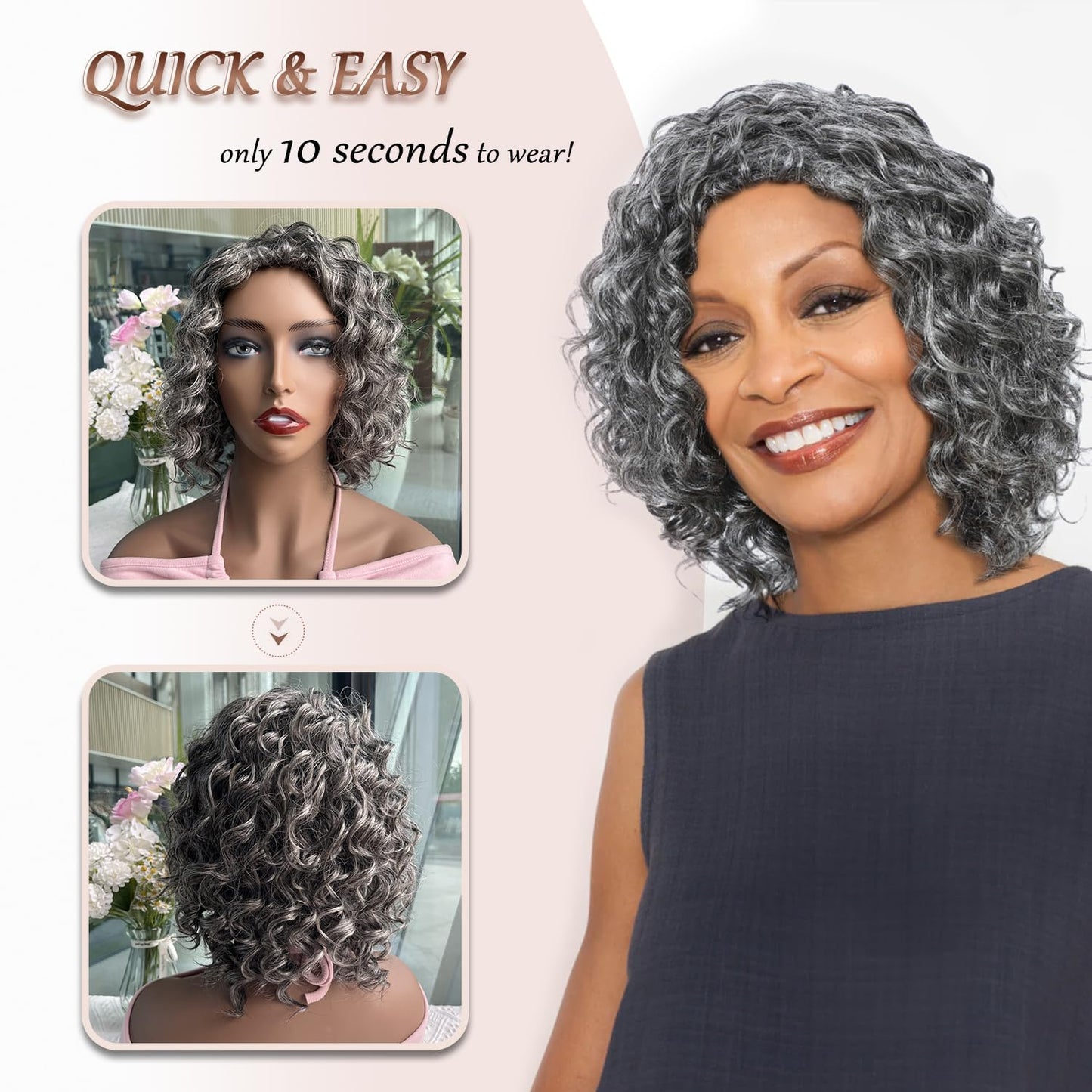 Grey Human Hair Wig for Black Women - 10 Inch Deep Wave Glueless Bob | Perfect for Daily Wear