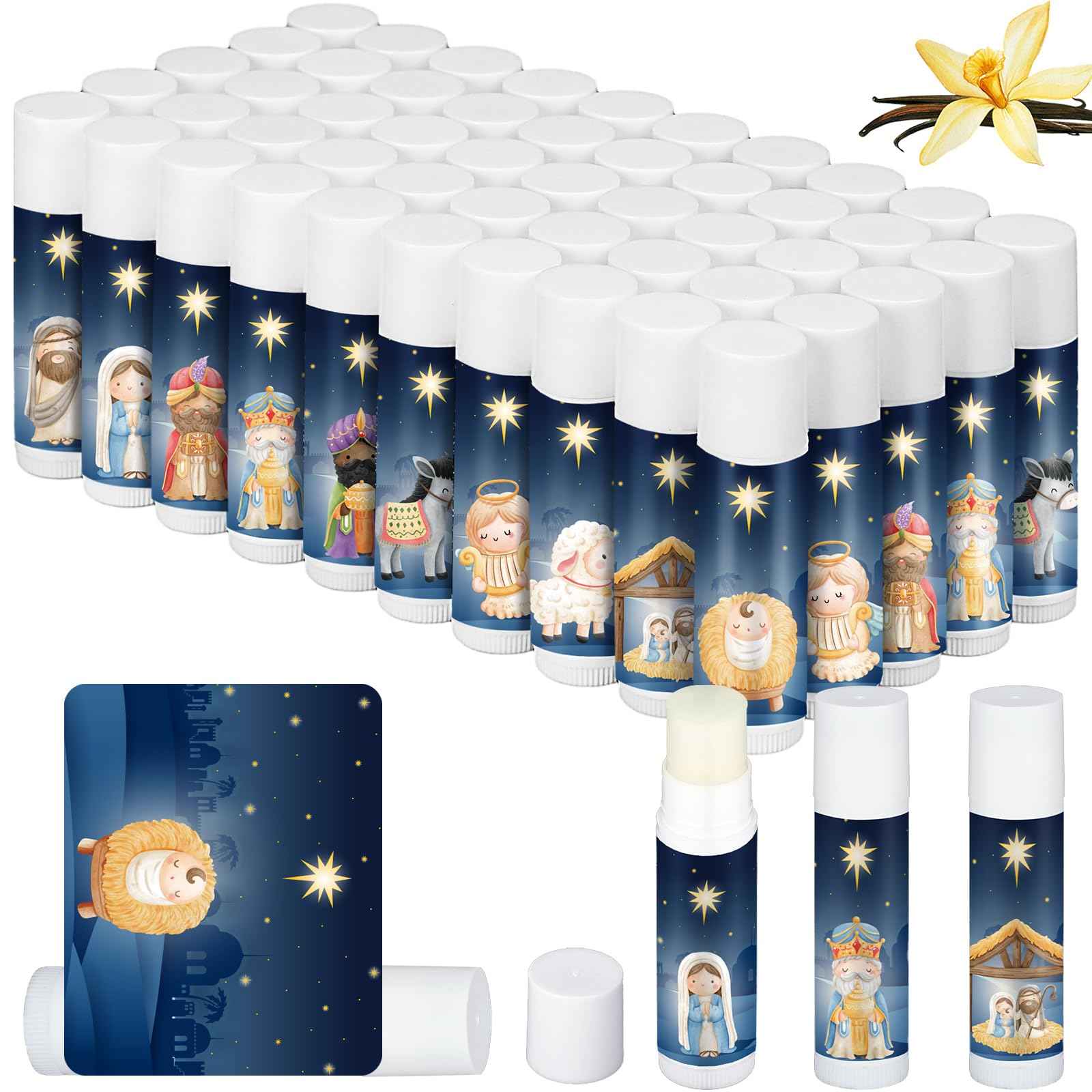 50 Pcs Nativity Lip Balm Gifts Advent Calendar 2024 Bulk Christmas Stocking Stuffers Christian Religious Holiday Party Gifts Favors Treat Goodies for Women & Men