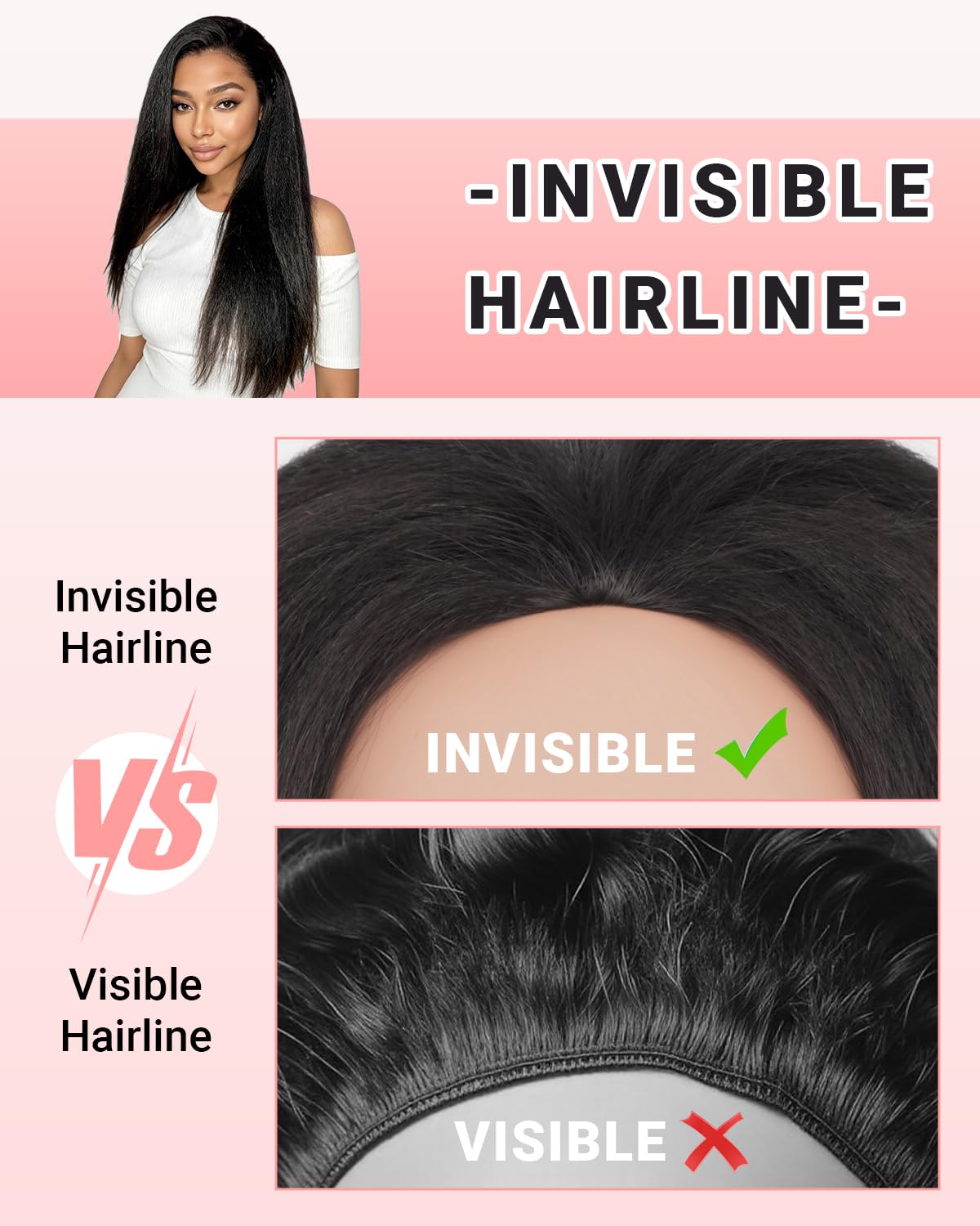Kinky Straight Half Wig 3 In 1 Synthetic Half Wigs With Adjustable Drawstring Soft As Human Hair Glueless Seamless Flip Headband Wig For Black Women (Black, 22 Inch)