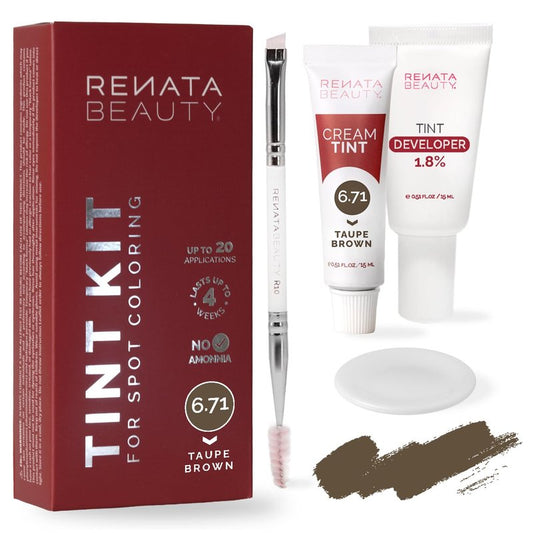 RB RENATA BEAUTY Tint Kit for Spot Coloring – Cream Hair Dye Kit with Developer and Application Brush, Covers Gray Hairs, Smudge-Proof, Long-Lasting Up to 4 Weeks, 20 Applications [Taupe Brown]