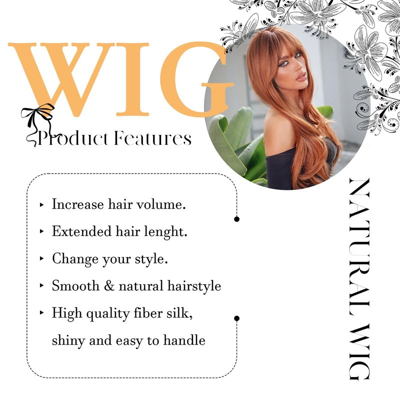 YINCNSI Auburn Wigs for Women,Long Curly Layered Wig with Bangs Synthetic Wigs Heat Resistant Wavy Hair for Party Cosplay Daily Use (26 Inch)