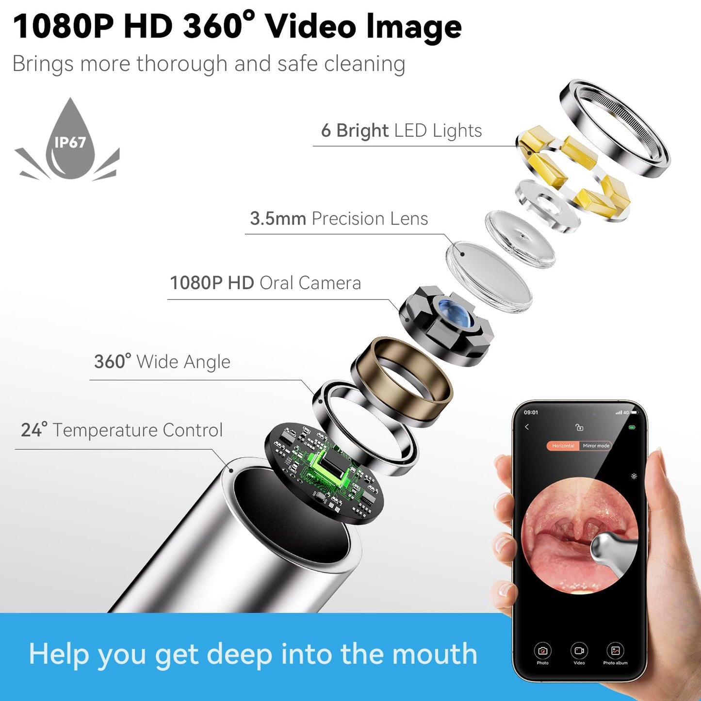 Upgraded Tonsil Stone Remover with Camera, Visual Tonsil Stone Removal Kit with 6 LED Light, Tonsil Stone Removal Tool Camera with 1080P, 5 Head Attachments, for iOS & Android (White)