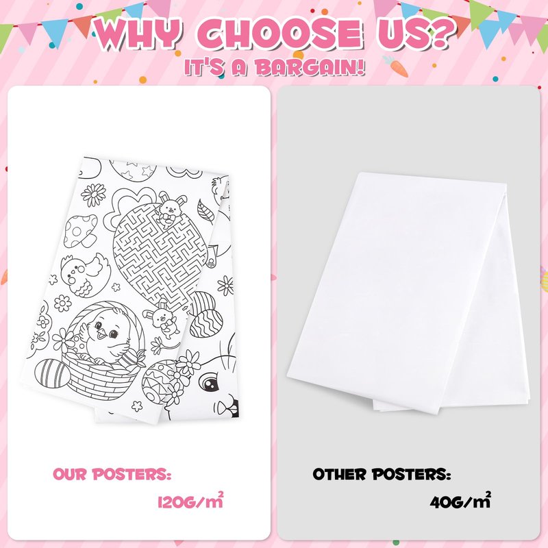Easter Giant Coloring Poster/Tablecloth, 30 x 72 Inch Jumbo Craft for Kids Art Crafts Paper Banner Kids Games Activities,Coloring Tablecloth Crafts for Easter Classroom Wall School Home Parties