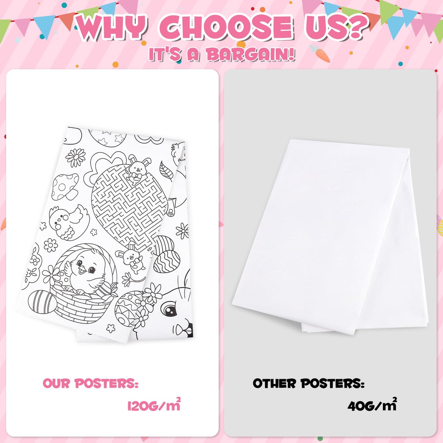 Easter Giant Coloring Poster/Tablecloth, 30 x 72 Inch Jumbo Craft for Kids Art Crafts Paper Banner Kids Games Activities,Coloring Tablecloth Crafts for Easter Classroom Wall School Home Parties
