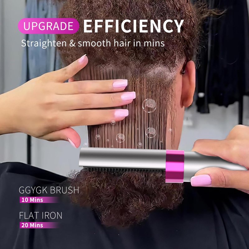 GGYGK Plasma Hair Straightener Brush,Ceramic Straightening Brush for Women,Heated Hair Straightener Comb with Dual Voltage,Anti-Scald,20s Fast Heating,Grey