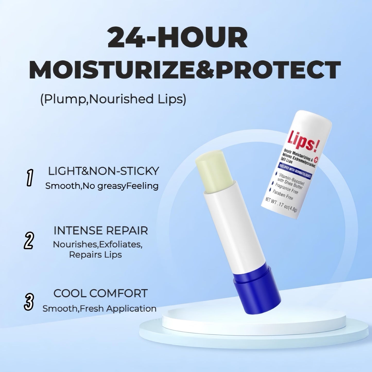 Moisturizing Repairing Lip Balm, 2-Pack,Designed for Chapped Lips, Gently Exfoliates, Deeply Hydrates and Locks in Moisture. Enriched with Shea Butter and Beeswax.