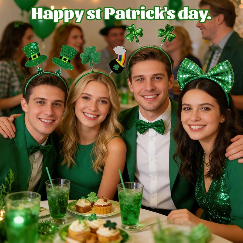 Fudragtn 9PCS St Patricks Day Headband,St.Patrick'S Day Green Shamrock Clover Headband for Women Girls Hair Accessories Headwear