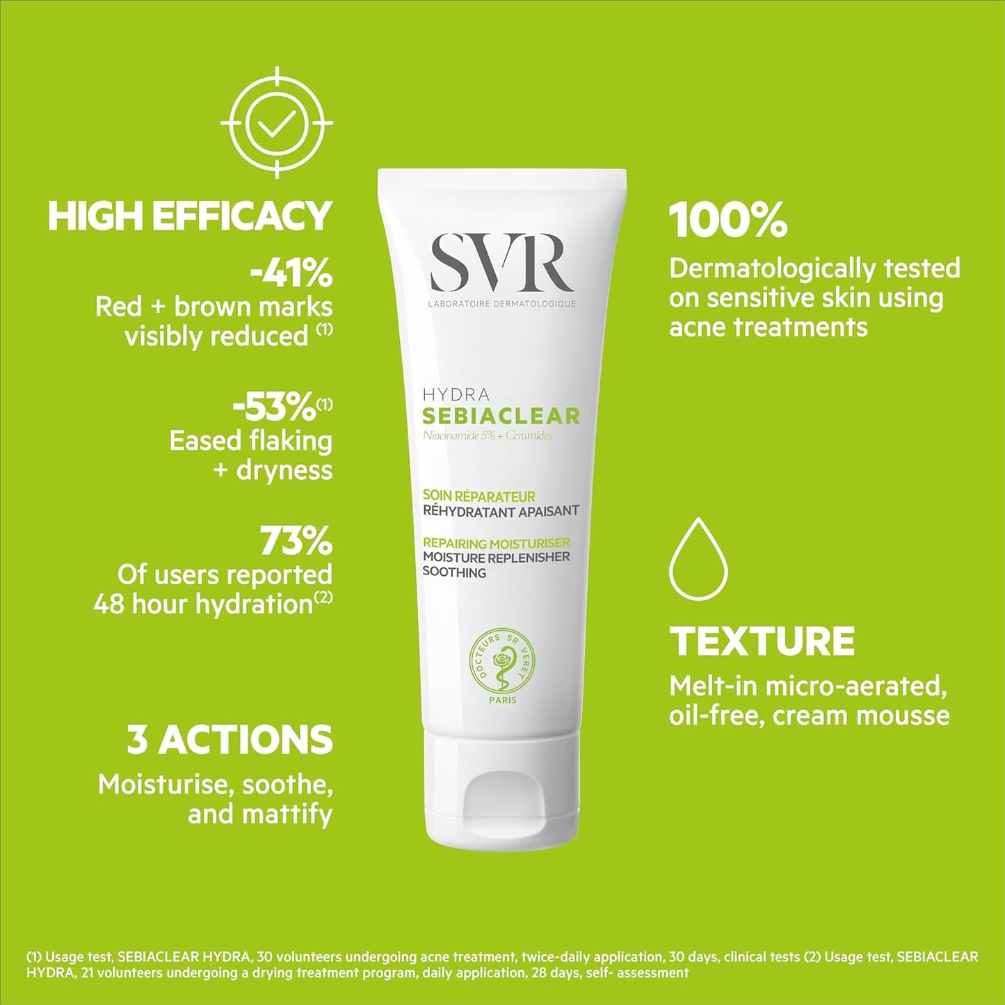 SVR Sebiaclear Hydra Daily Moisturizer - Hyaluronic Acid & Niacinamide for Oily, Sensitive Skin | 48-Hour Hydration, Matte Finish