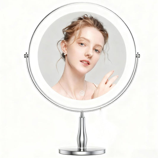 DEXHOM 11.8" Extra Large Lighted Makeup Mirror, 1X/10X, 2-Sided Magnifying Mirror with 96 LEDs, 3 Color Dimmable Lights, 360° Swivel, LED Vanity Mirror, White - Great Gift Chrome