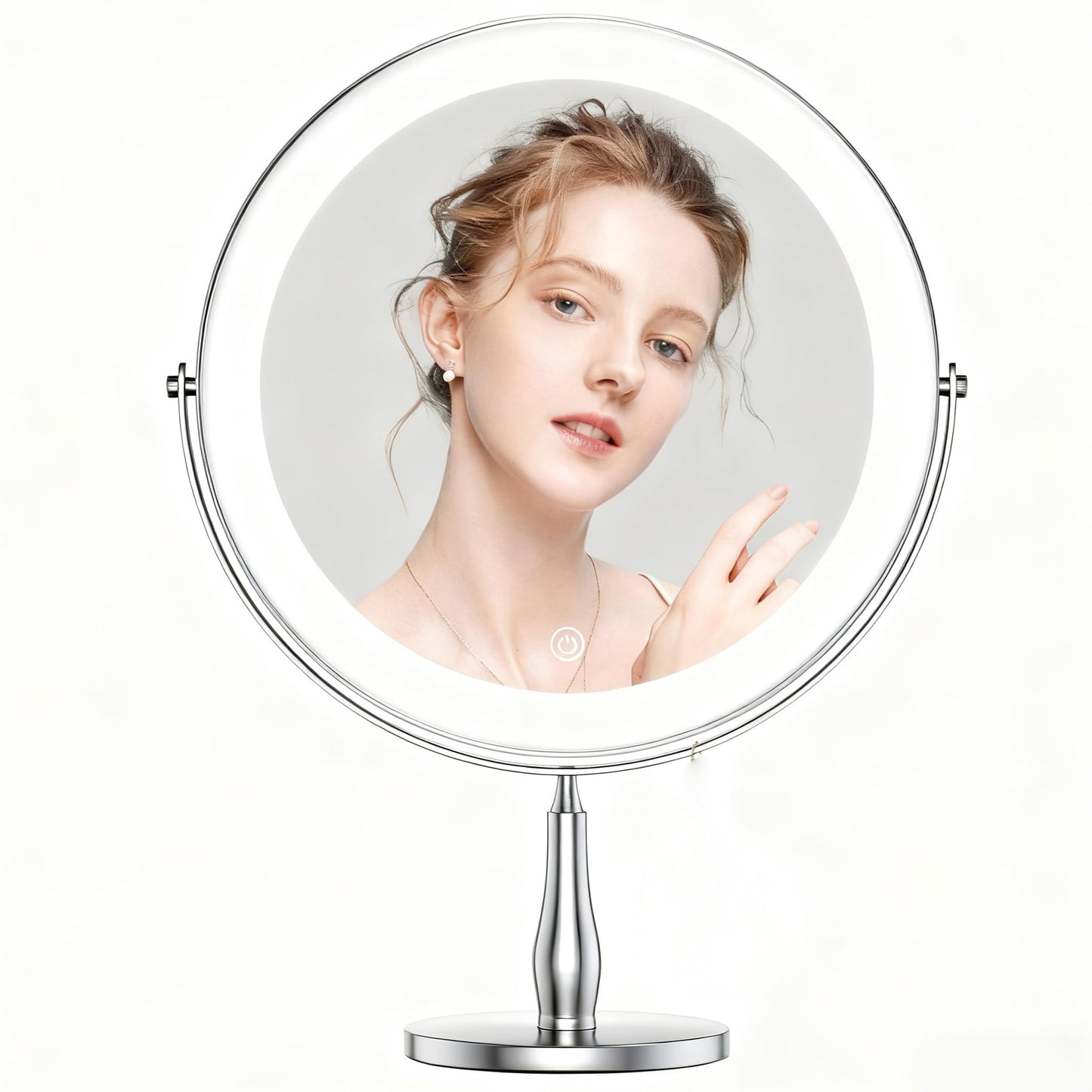 DEXHOM 11.8" Extra Large Lighted Makeup Mirror, 1X/10X, 2-Sided Magnifying Mirror with 96 LEDs, 3 Color Dimmable Lights, 360° Swivel, LED Vanity Mirror, White - Great Gift Chrome