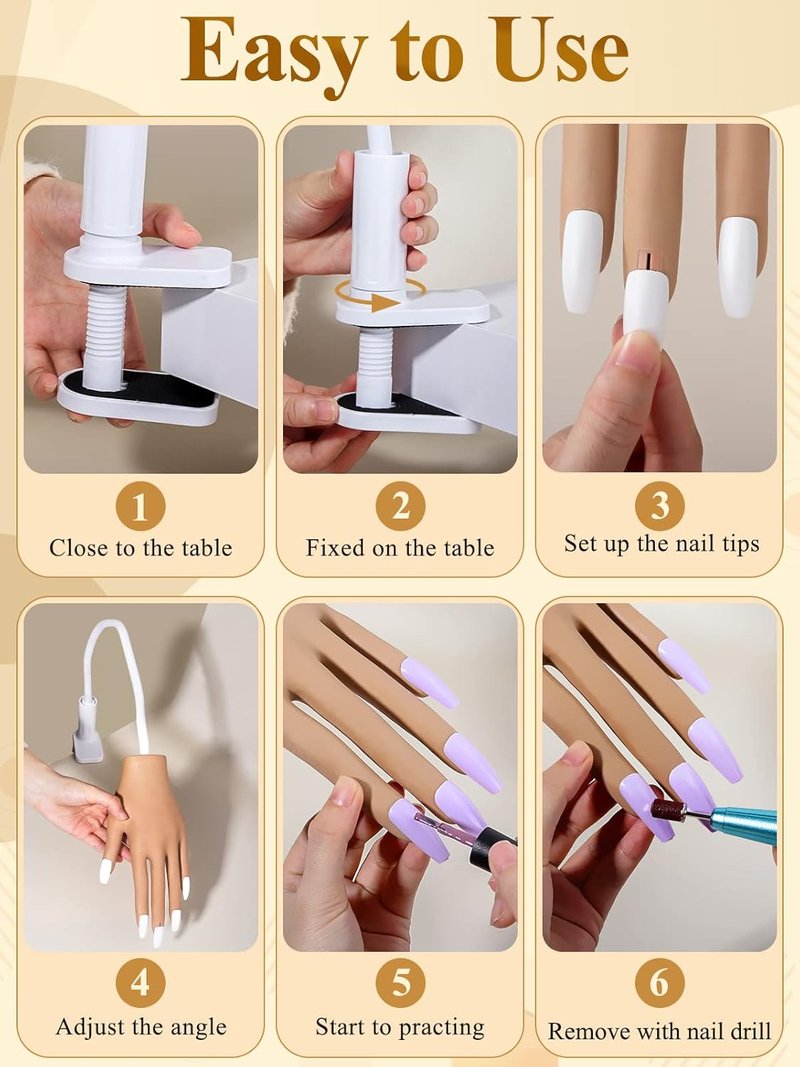 Acrylic Nail Practice Hand - Flexible Silicone Mannequin with 200 Nail Tips | Realistic Design for Perfecting Techniques