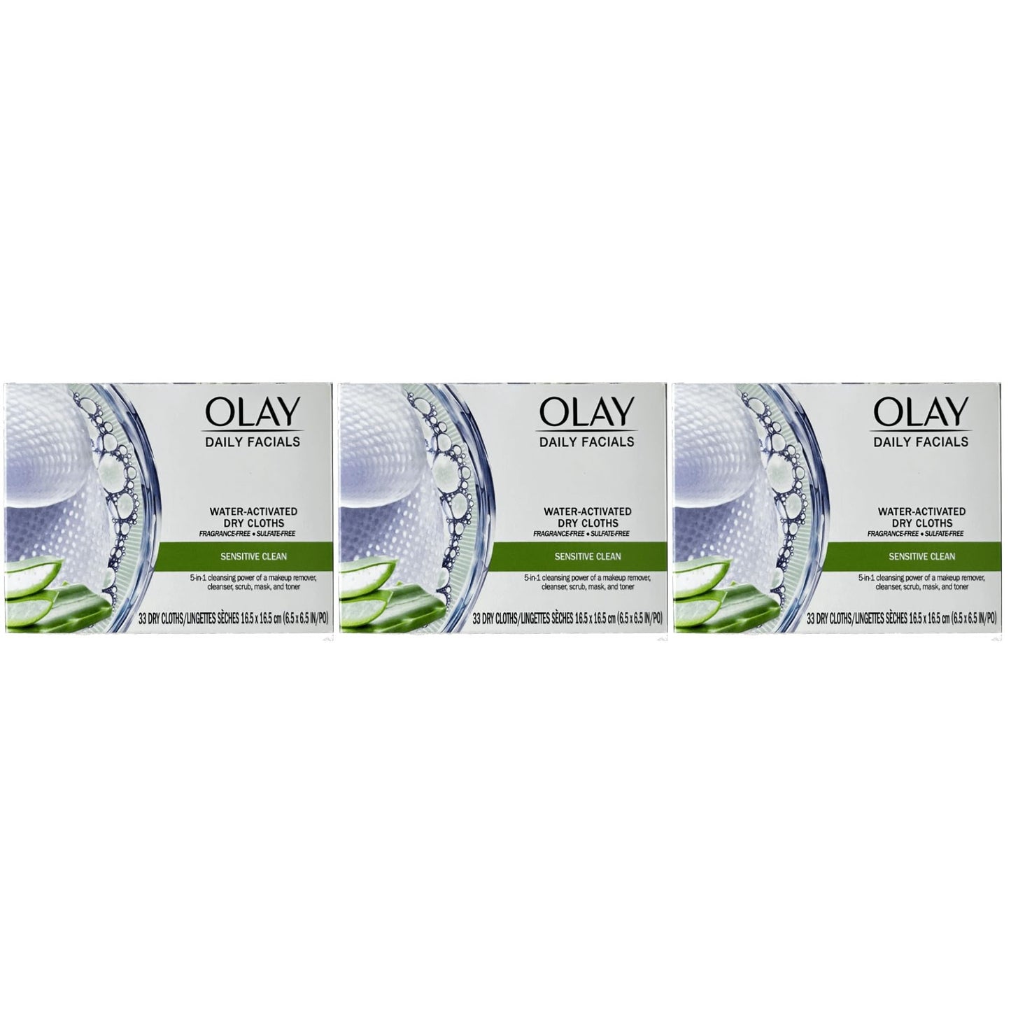 OLAY Daily Gentle Clean 5-in-1 Water Activated Cloths, 33 Count (Pack of 3)