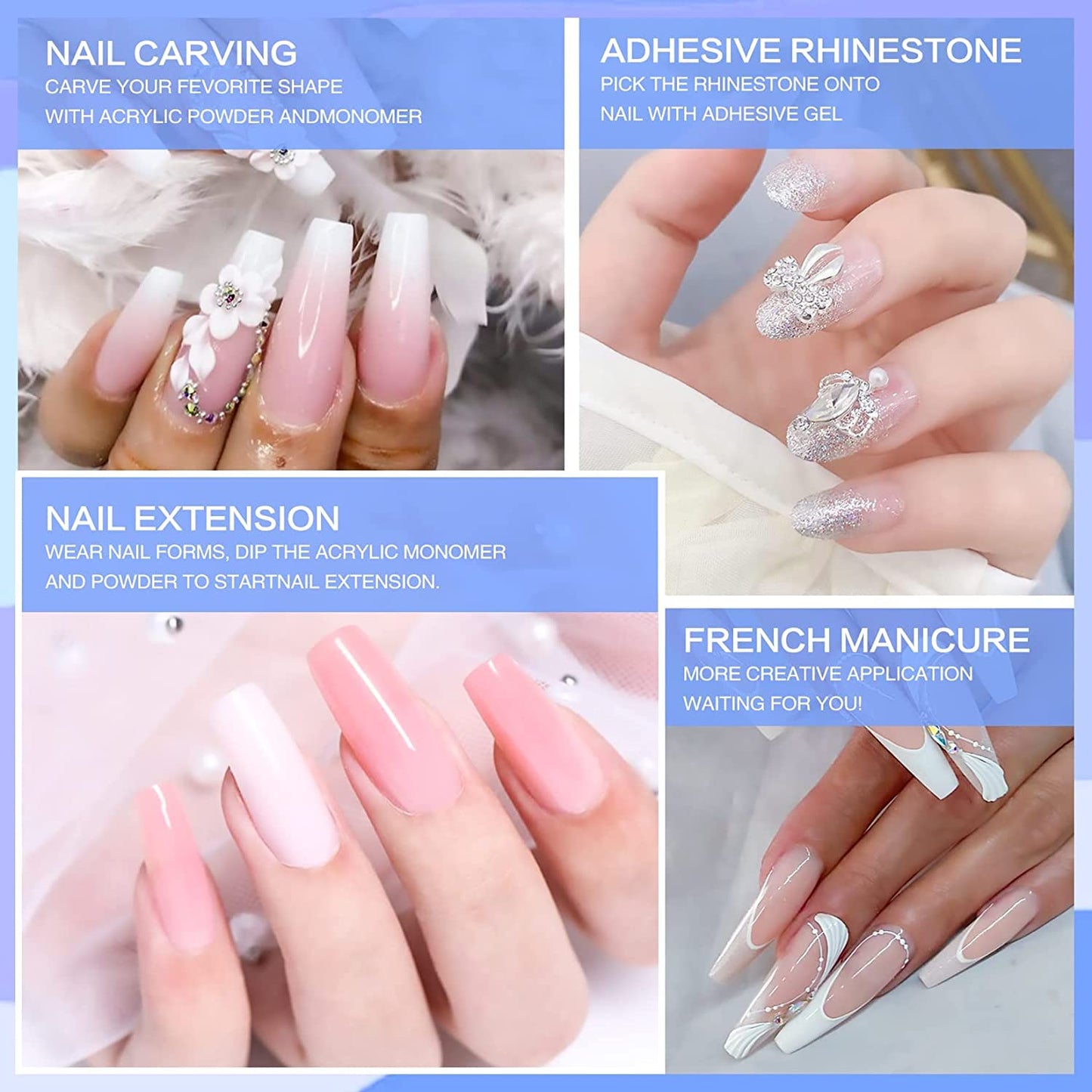 Morovan Acrylic Nail Kit - Professional Acrylic Nail Kits Set Acrylic Powder Set with Everything for Beginners Glitter Powder Acrylic Brush for Nail Art Extension