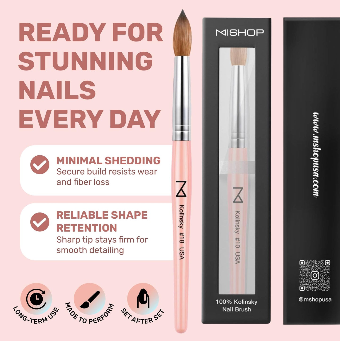 M – Majesti Pink 100% Kolinsky Acrylic Nail Brush | Professional Acrylic Sculpting & Application Brush | Handcrafted Premium Nail Art Tool for Nail Technicians (#10)