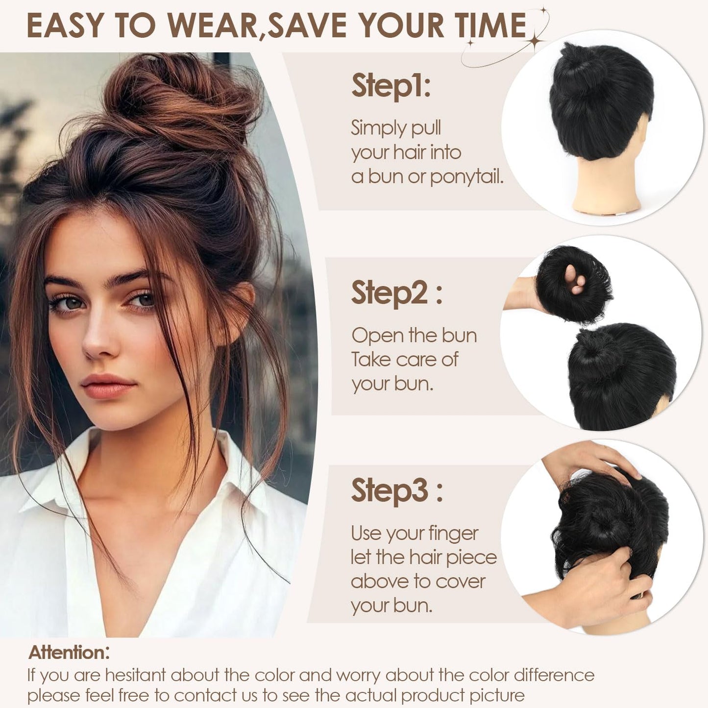 KISANOF Messy Bun Hair Piece Human Hair Honey Brown Highlighted Bleach Blonde UElegant Chignon with Elastic Rubber Band(2 Count #P6-613 Honey Brown Highlighted Bleach Blonde