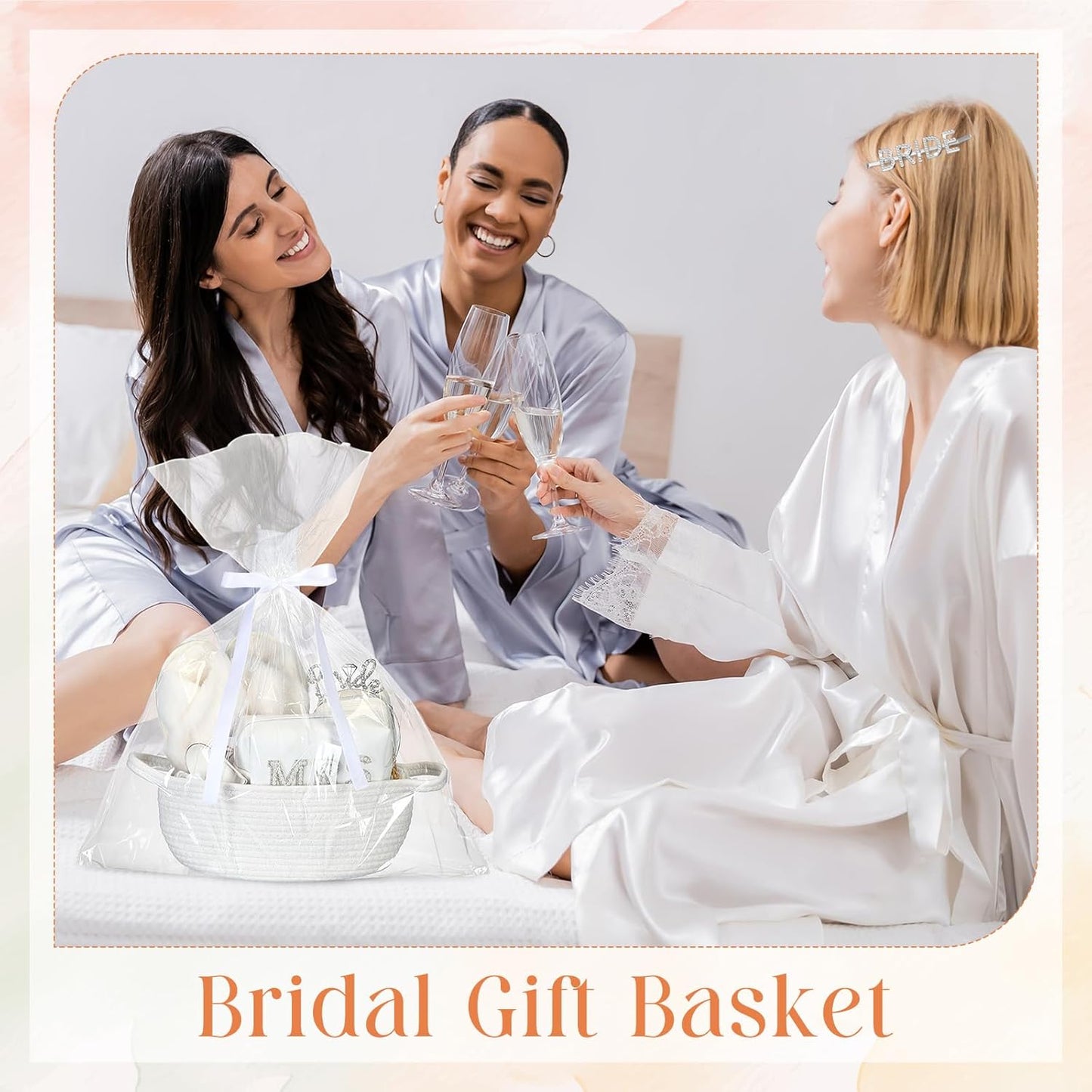 Bride To Be Gift Basket - 17 Pcs Bridal Shower Set with Makeup Bag, Slippers, Sash & More | White