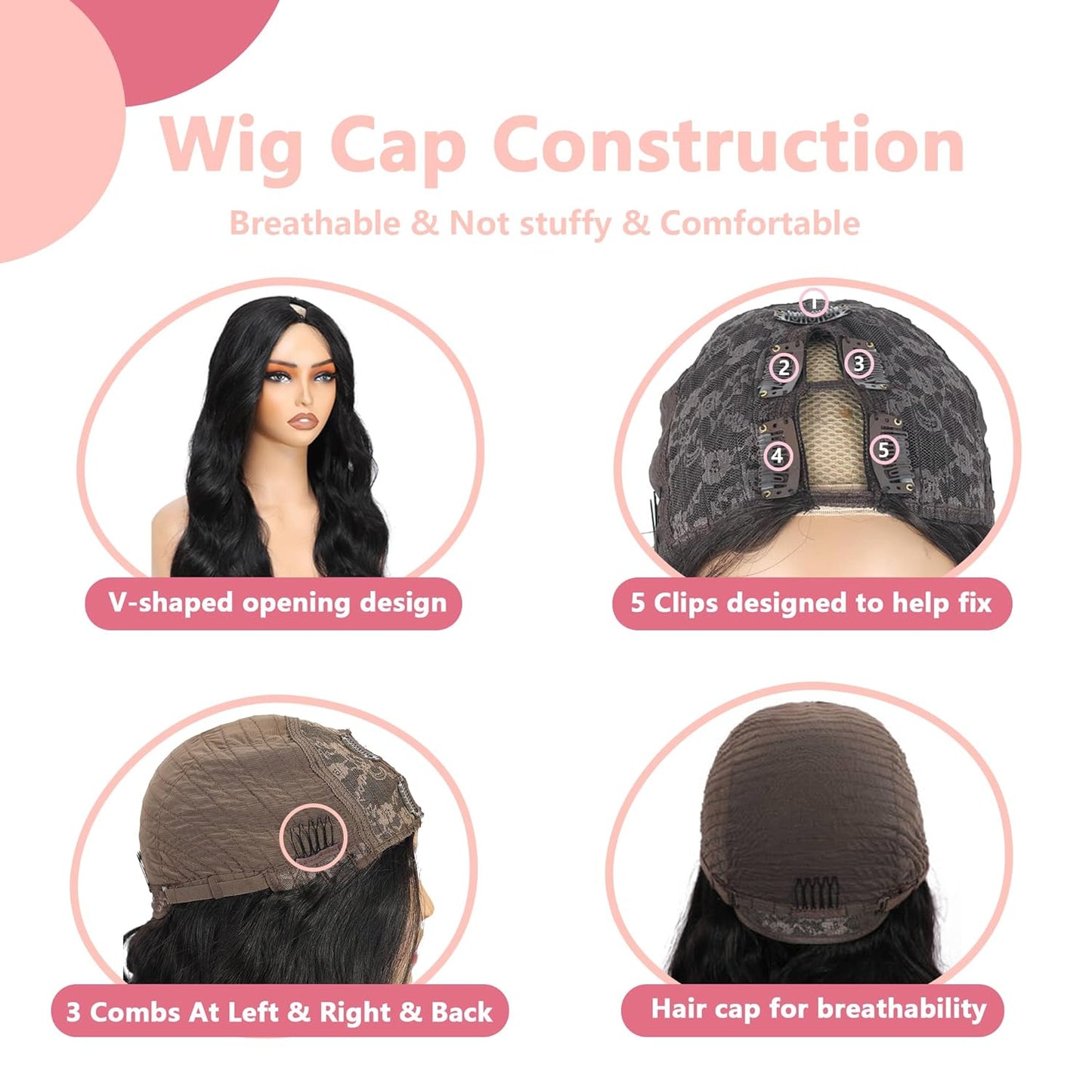 V Part Wig - 100% Real Human Hair Body Wave | No Leave Out, No Glue, 180% Density, 14 Inch, 1B/30