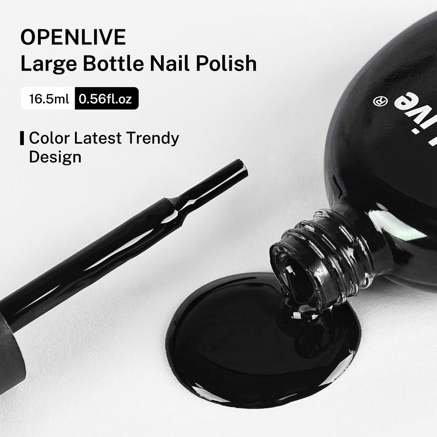 OpenLive 16.5ml Black Nail Polish Large Volume Quick Drying Nail Polish, Fast Drying and Long Lasting Color Nail Art DIY Home Manicure Gift for Women