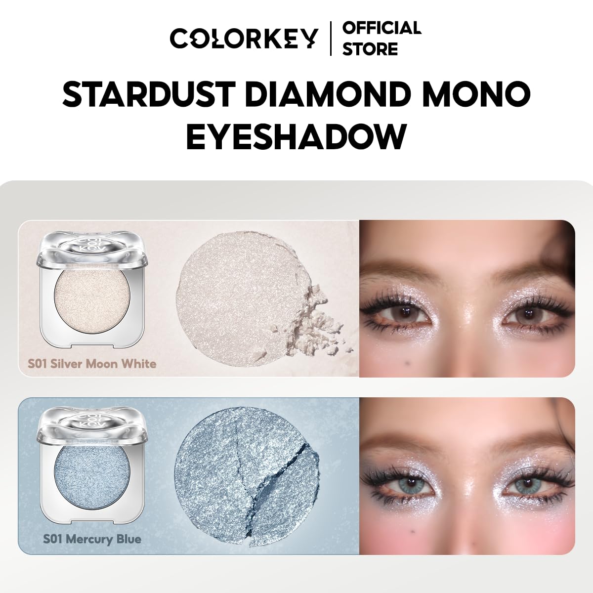COLORKEY Stardust Diamond Mono Eyeshadow, High-Pigment Single Eye Shadow with Diamond Sparkle, Long-Lasting, Waterproof, Smudge-Proof, Multi-Dimensional Shine, Enhances Eye Contour (S03)